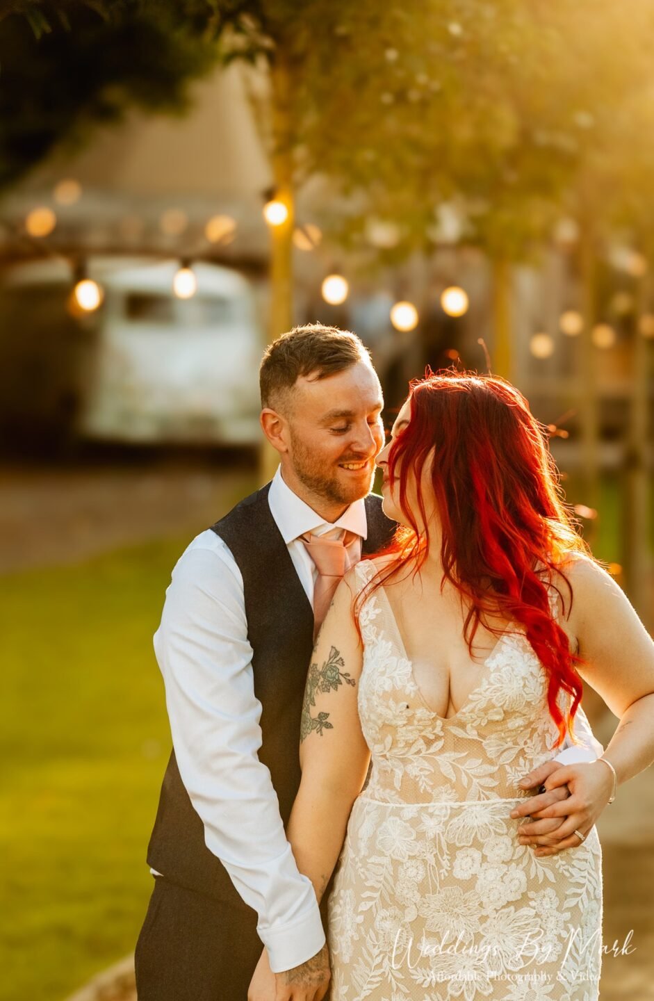 Lovely couple enjoying Golden Hour Wedding Photography at The Hidden Hive Tipis