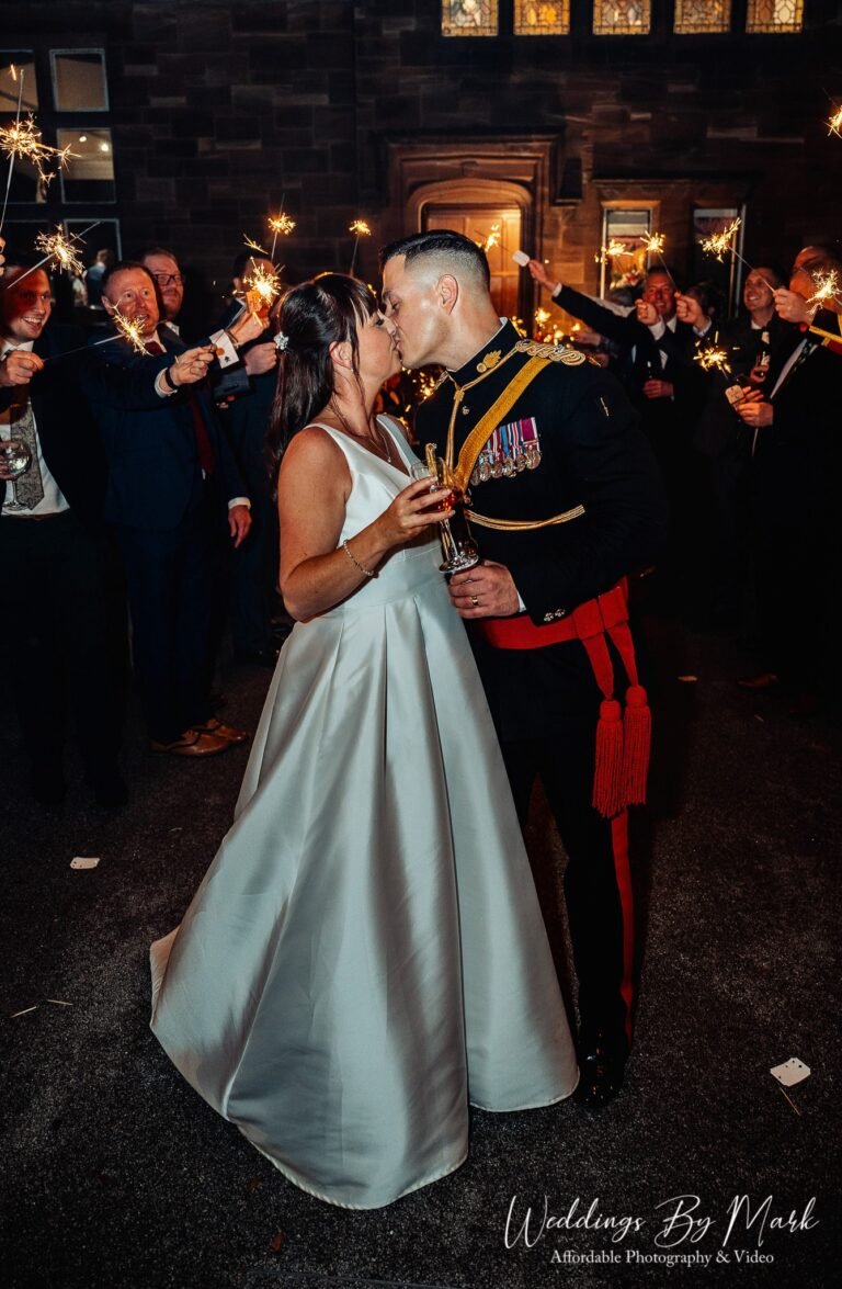 Wedding sparkler exit at Standon Hall captured by a Staffordshire wedding photographer.