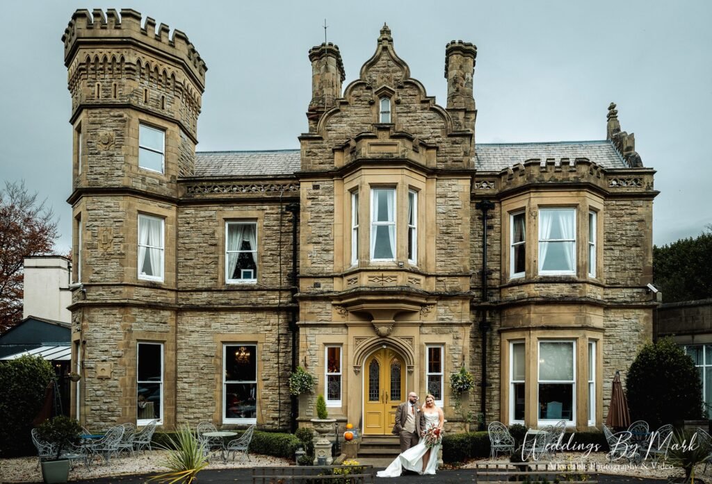 Hollin House Hotel wedding venue exterior showing historic Gothic architecture in Macclesfield.