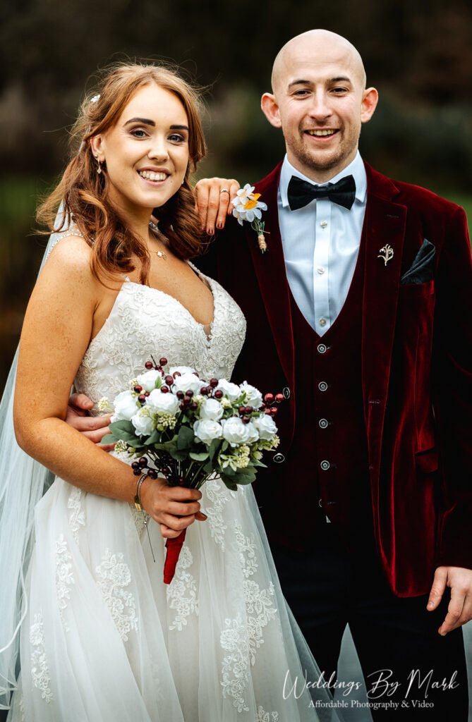 Joyful close-up portrait of Katie and Mathew captured by a Cheshire wedding photographer at The Oak Tree of Peover