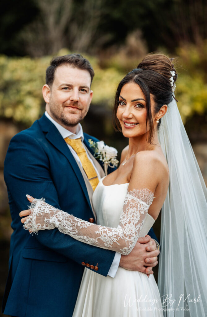 Elegant wedding couple portrait at Grosvenor Pulford Hotel & Spa in Cheshire