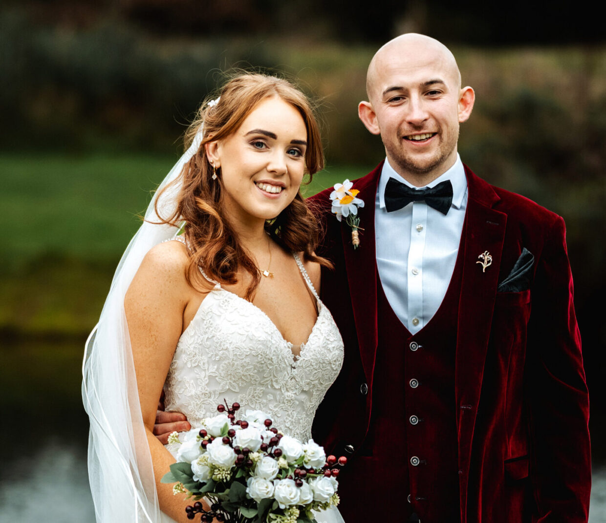 A couple on their wedding day photographed by Weddings By Mark