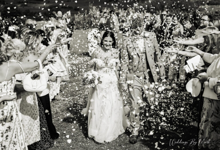 Confetti moment at a Greater Manchester wedding